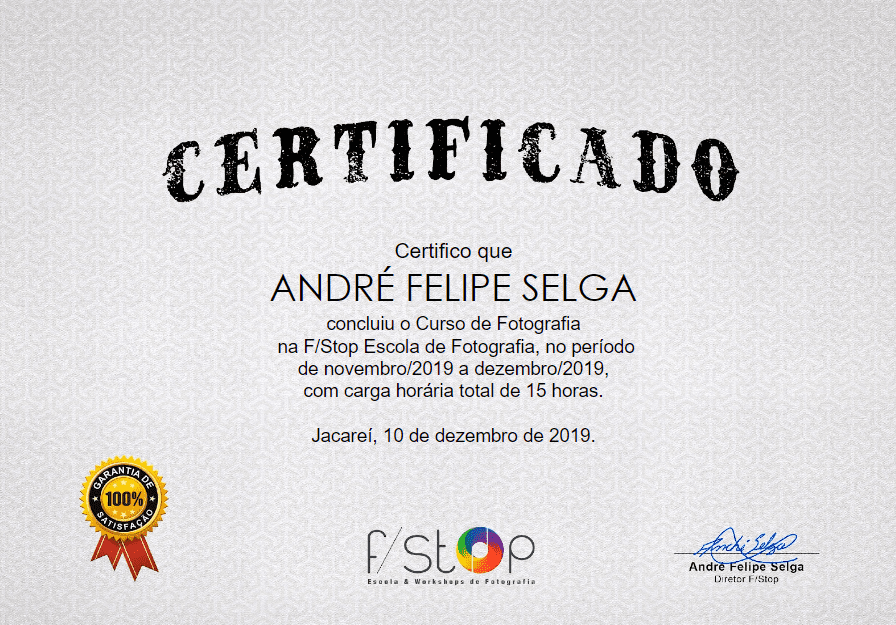 Modelo de certificado da F/Stop