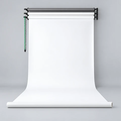 Fundo infinito branco com suporte para rolos
