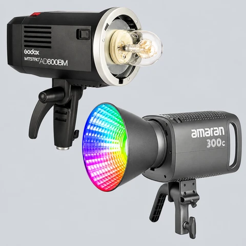 Flash Godox AD600BM e LED Amaran 300c